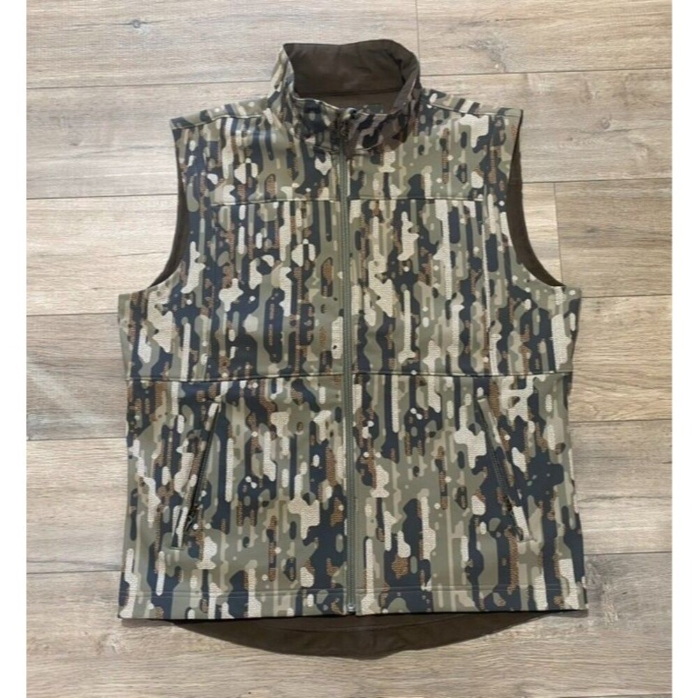 Duck Camp Vest Mens Large Contact Softshell Woodland Camo Outdoor Hunting NEW